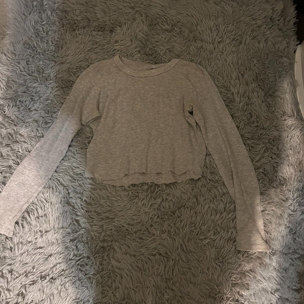 Brandy Melville gray cropped long sleeve cotton top, one size